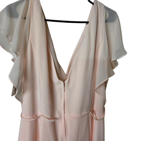 Soft Pink V-Neck Dress with Ruffle Sleeves - Picture 4 of 9